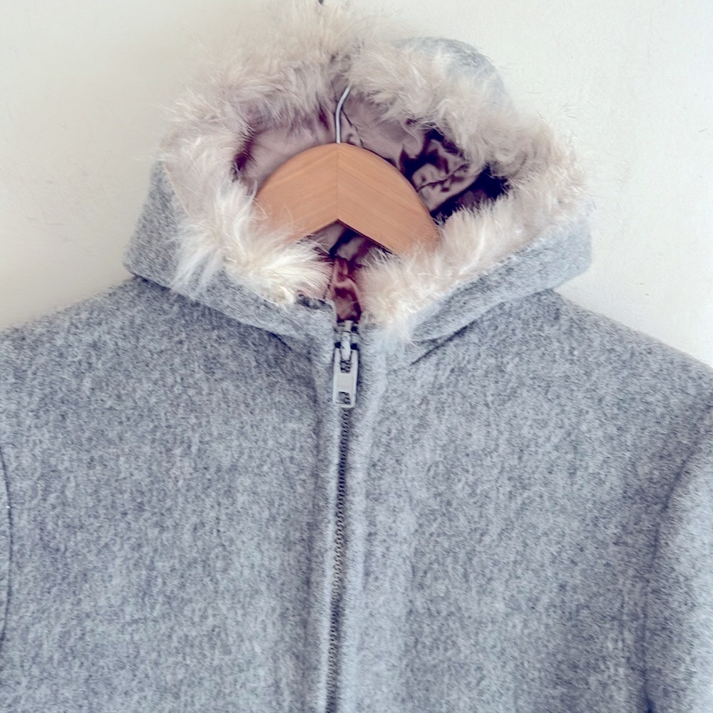 Vintage Grey Inuvik Hooded Zip Up Wool Coat Size 14 - Picture 7 of 14